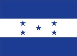 [ai] The national flag of Honduras features three horizontal stripes: blue at the top and bottom, and a white stripe in the center. The white stripe contains five blue stars arranged in an X pattern.